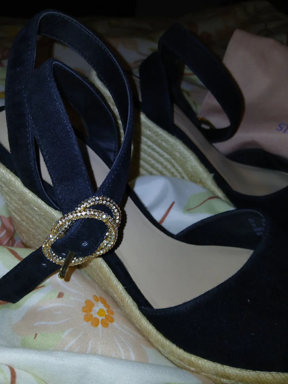 Stuart Weitzman Black Suede Espadrille Wedge Sandals - Picture 3 of 4
